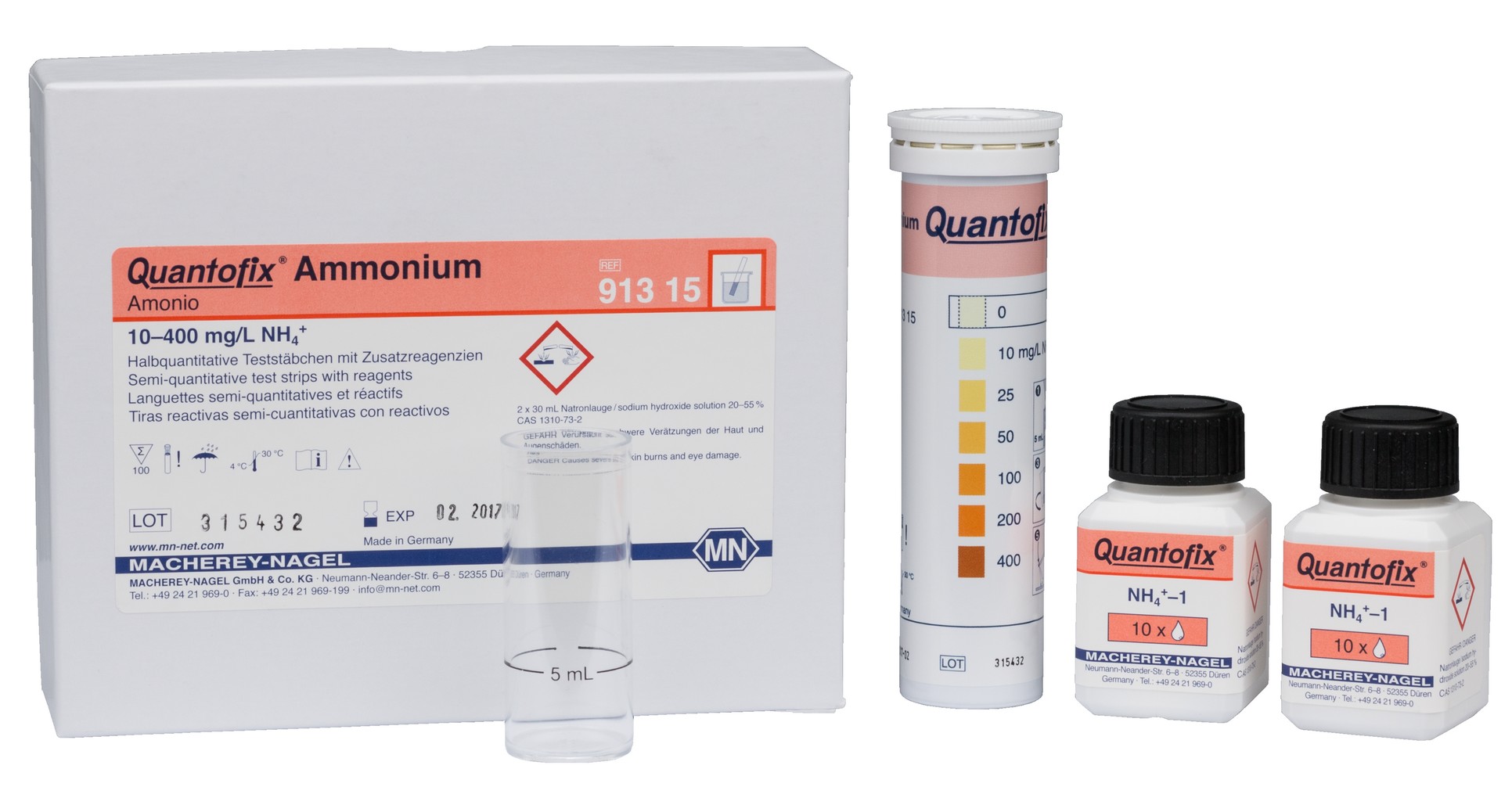Dose mit 100 Ammonium Teststreifen und Reagenzien